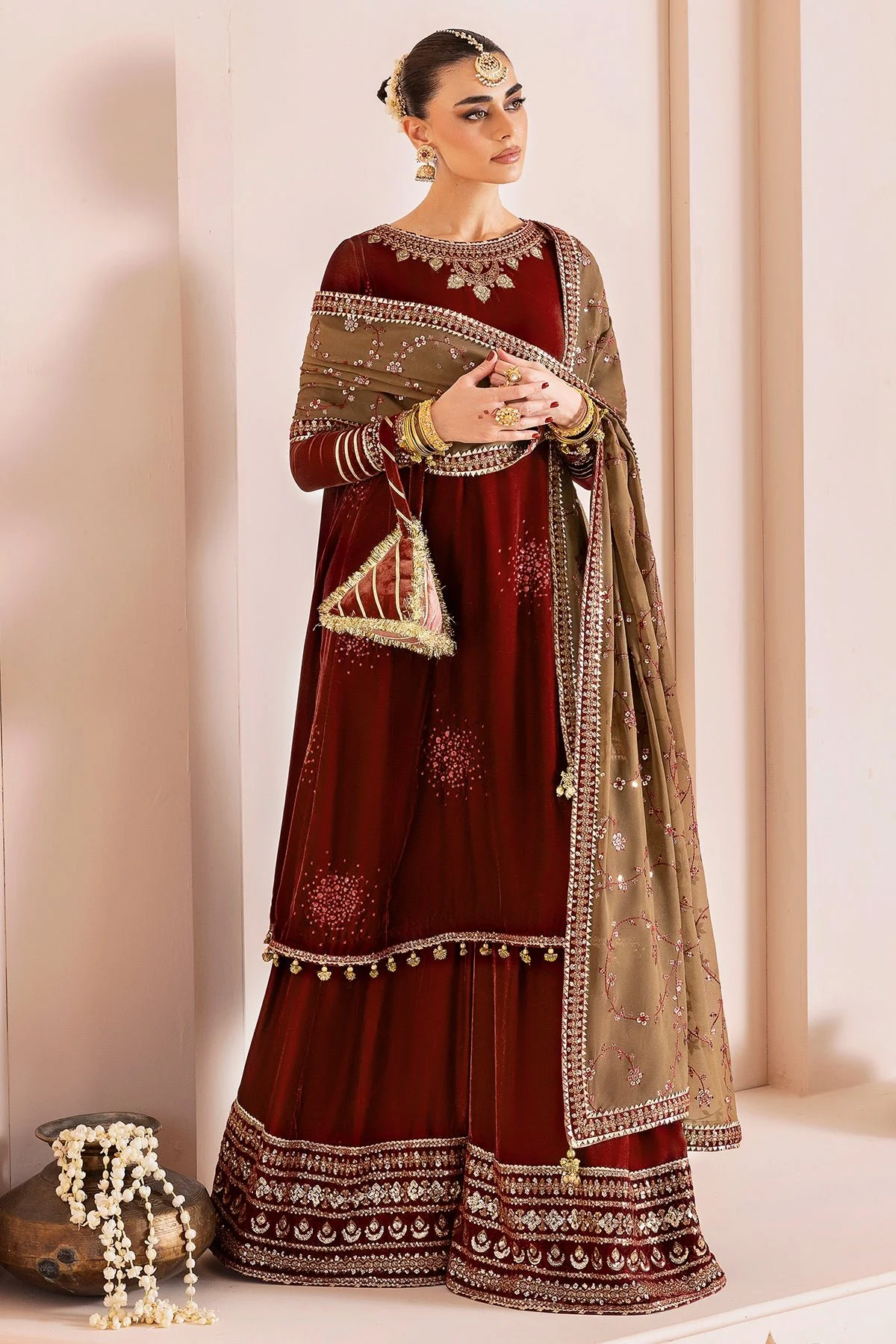 Pakistani 3 Pieces Embroidered Velvet Formal CVF D-07-Jaz-92 | Latest Pakistani Salwar Kameez Punjabi Suit Designer Wear .