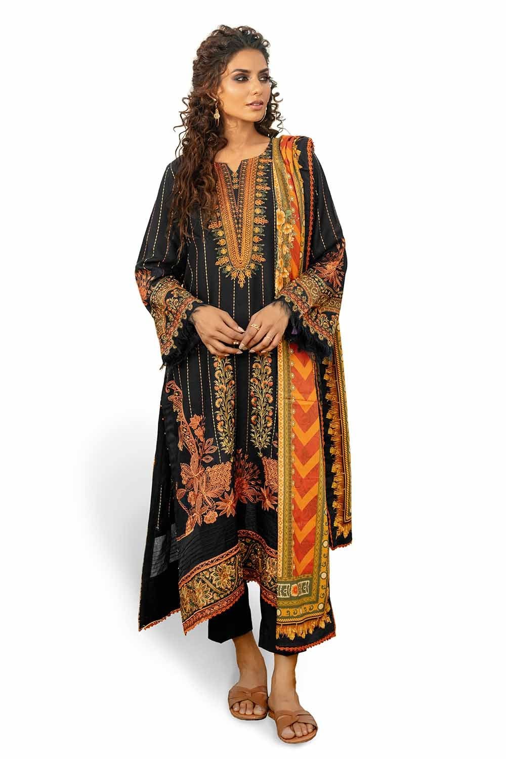 3 Piece Unstitched Embroidered Cotail Suit with Printed Twill Cotton Linen Dupatta CV-32015 | Latest Pakistani Punjabi Suits Salwar Kameez Designer Wear
