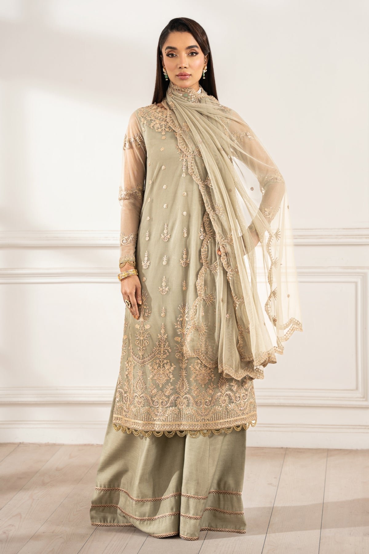 Pakistani Embroidered Net Suit 3pc Unstitched Z-01 LEILA Wedding Collection | Pakistani Designers Formal Punjabi Salwar Kameez