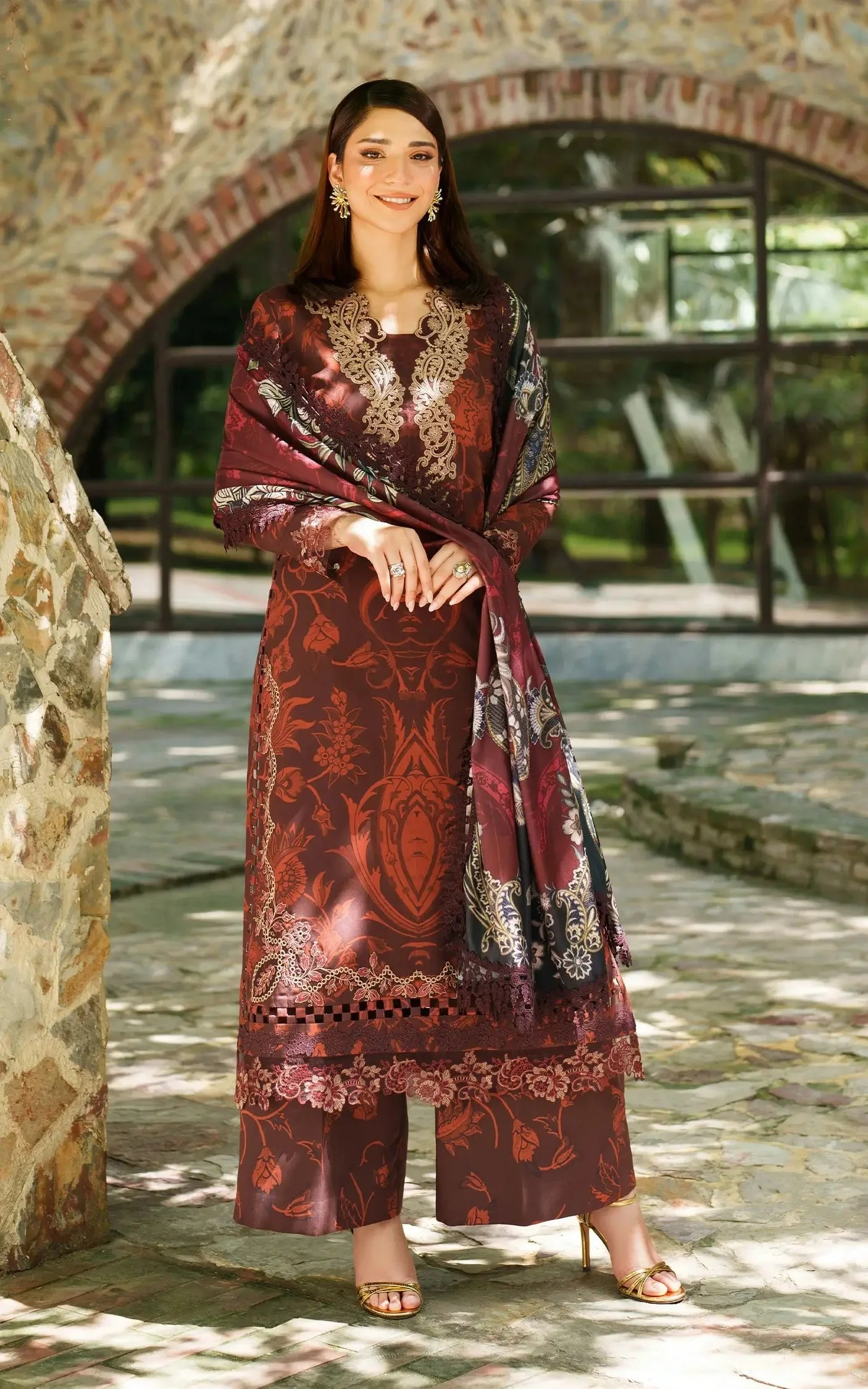 Pakistani Crimson Chill | 3pcs Embroidered Unstitched Winter Eel-73 | Latest Pakistani Punjabi Suits and Salwar Kameez Designer Wear