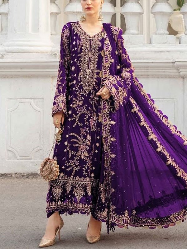 Pakistani Stylish Heavy Embroidered Chiffon Party Wear Dress With Chiffon Embroidered Dupatta - Latest Designer Pakistani Salwar Kameez