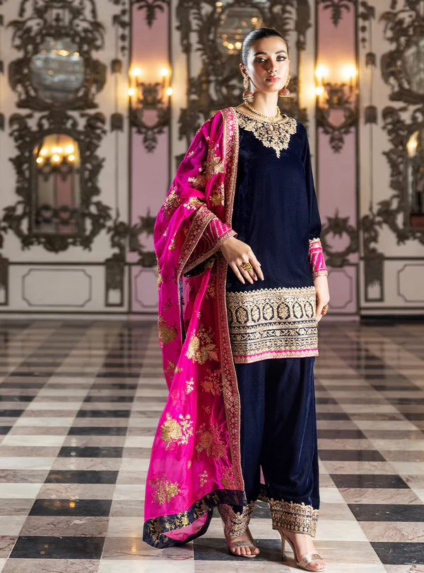 Pakistani Embroidered Velvet Unstitched 3Pc Suit ZAI 14 | Latest Pakistani Punjabi Suits Designer Wear