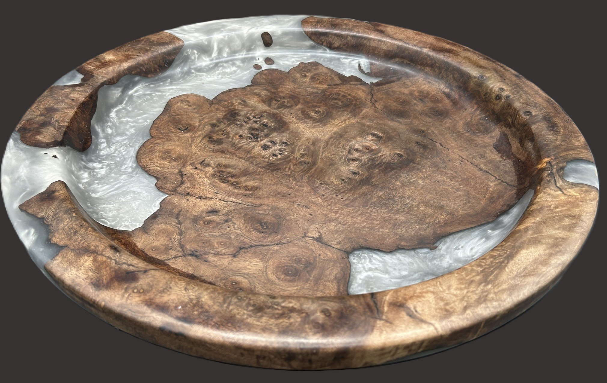 Walnut Burl & Silver Resin Platter