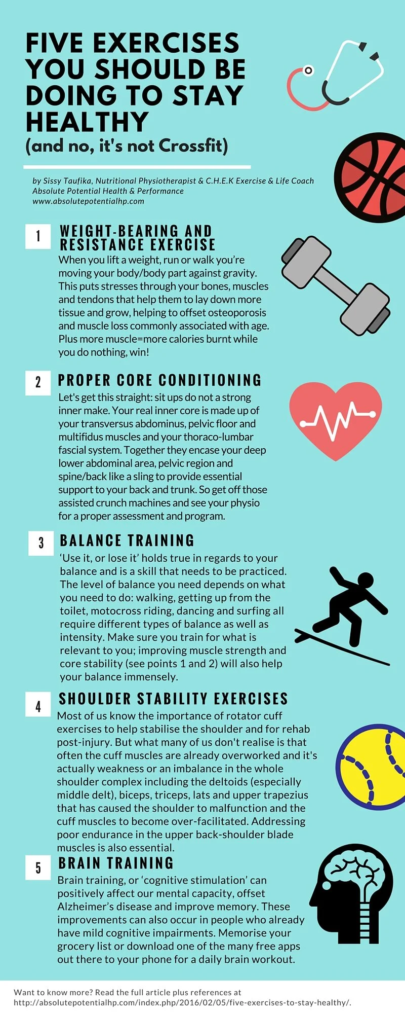 Five Essential Exercises to Stay Healthy, Strong and Pain-free! (and, no, it's not Crossfit)