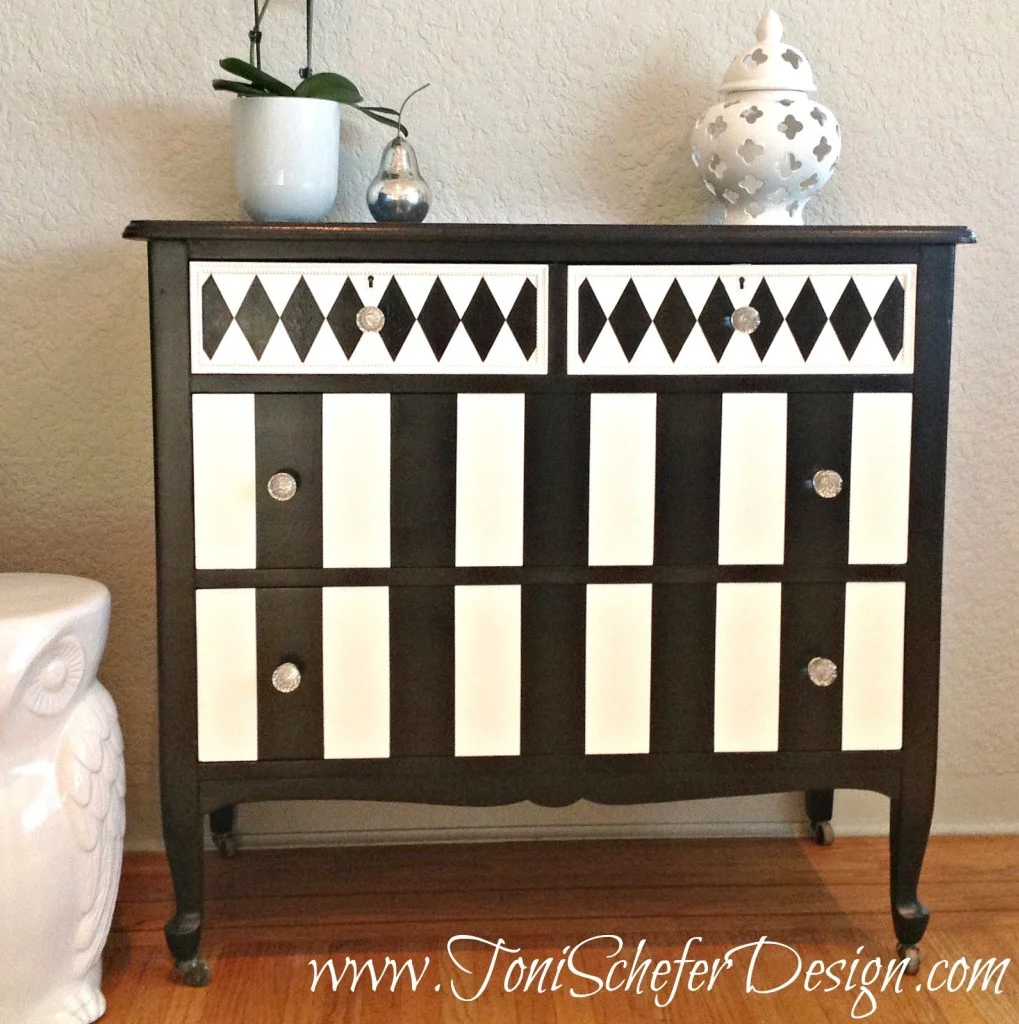 harlequin dresser The first piece I did was a dresser with harlequin diamonds and stripes ( see the before and after here )