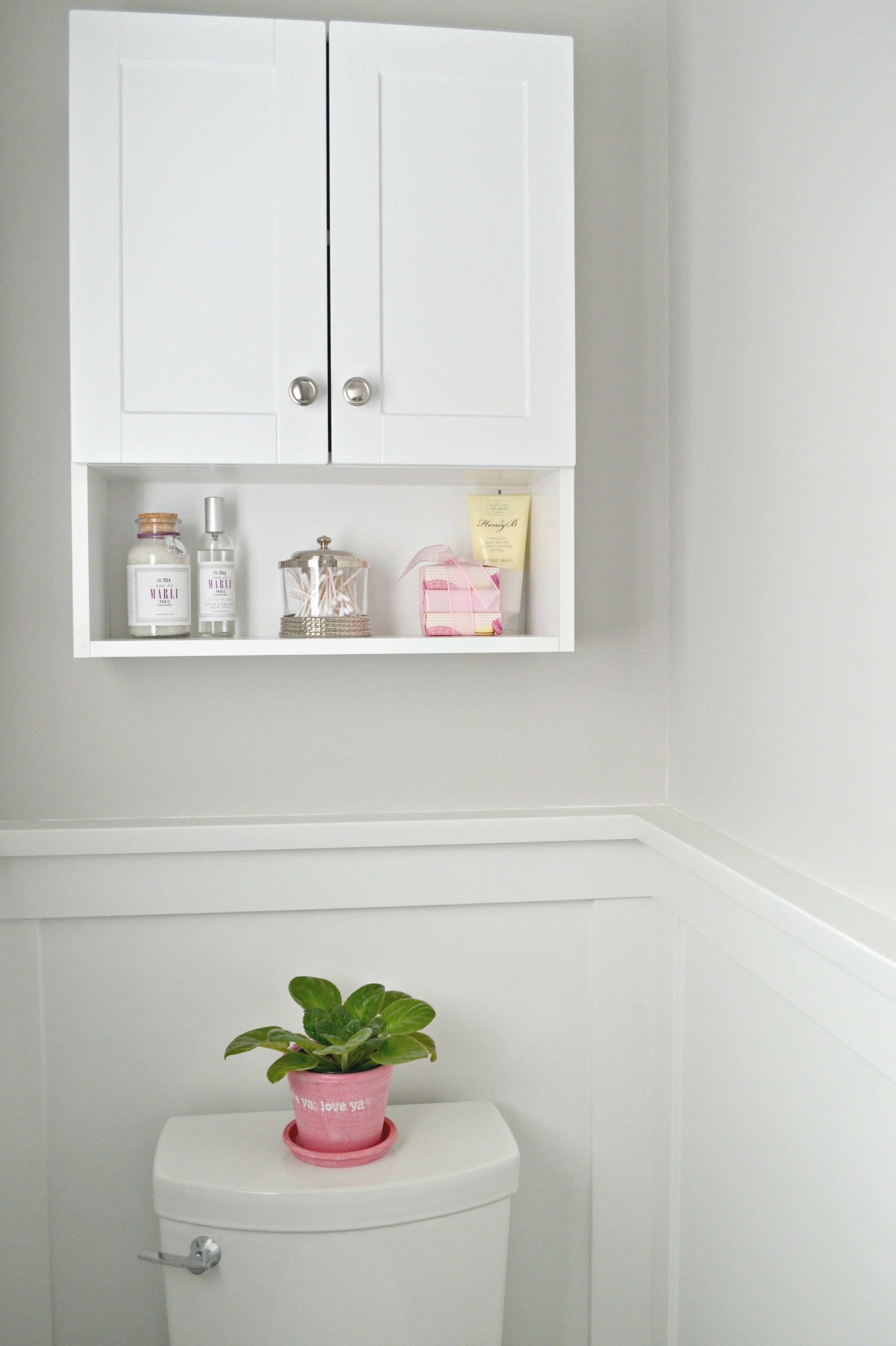 I did add a cabinet above the toilet for some storage for guests and extra toiletries.