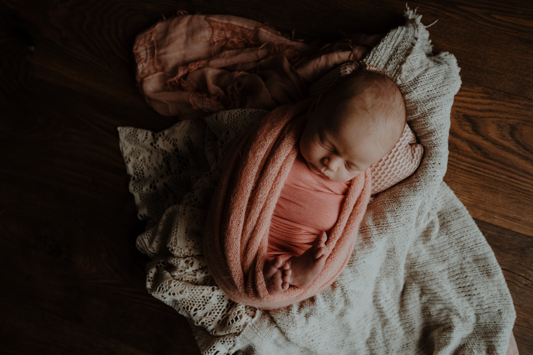 rustic neutral and pink styled newborn photography artistic baby photographer Belfast