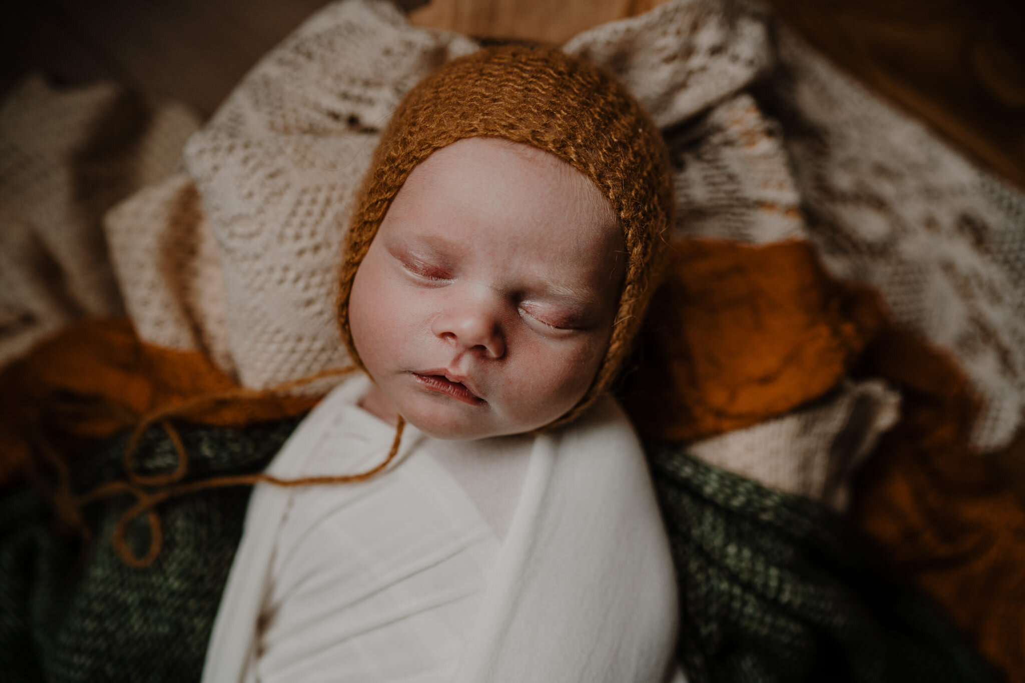 sleepy autumn tones newborn girl in home Newborn Photographer Belfast
