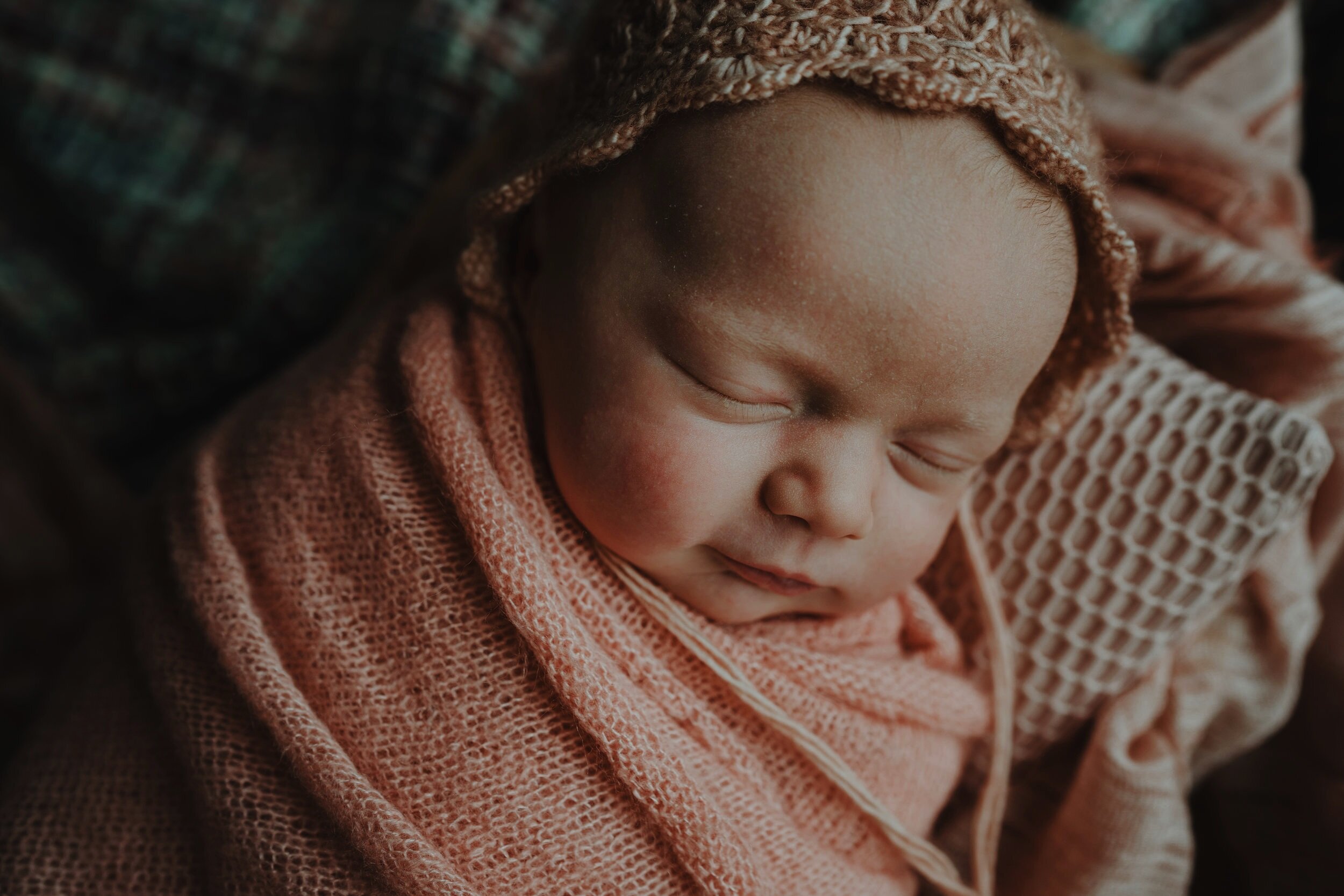 simple blush and peach bonnet wrap newborn baby girl Newborn Photographer Belfast