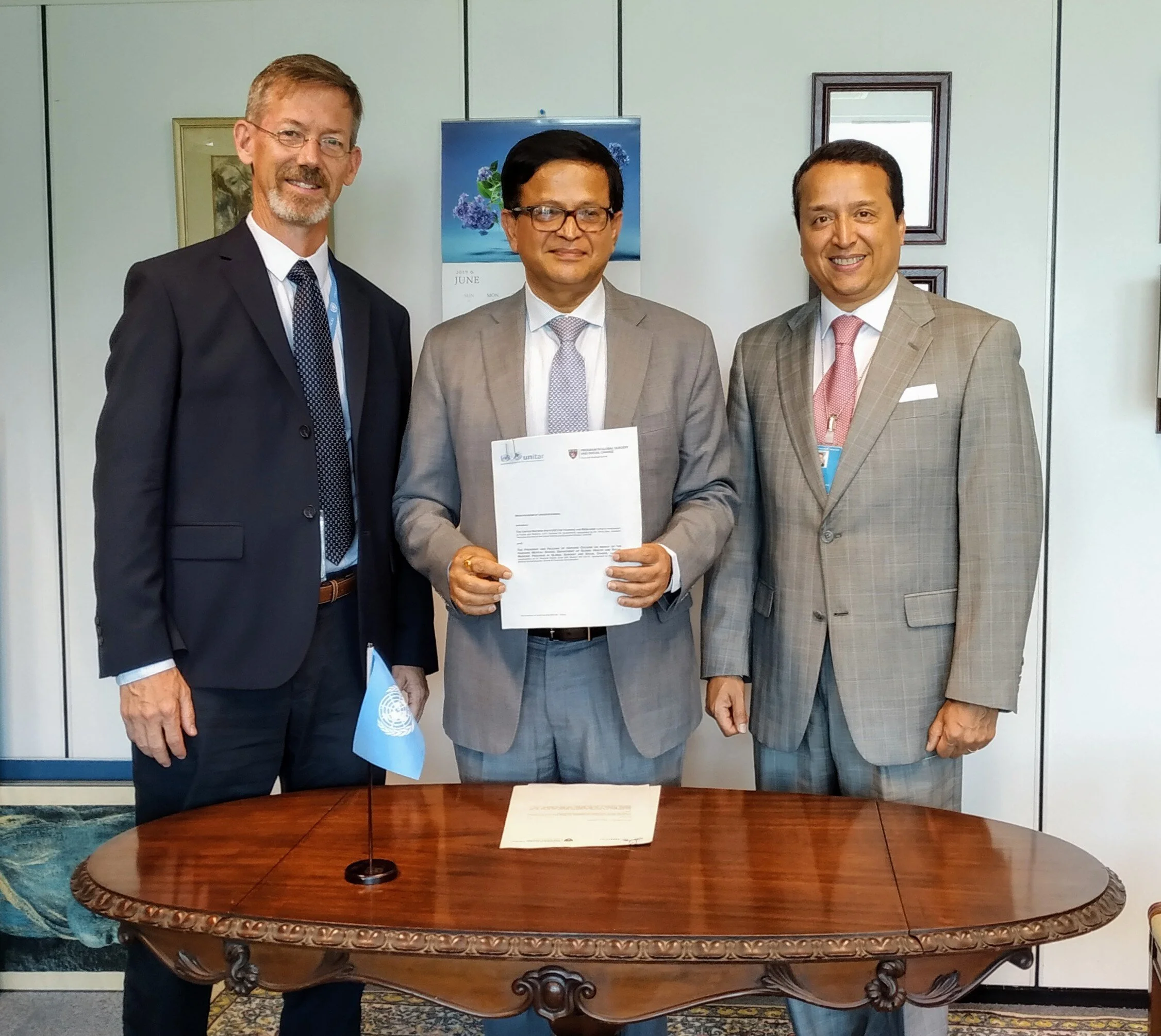 From left to right: Dr. Geoff Ibbotson, Executive Director of GSF, Mr. Nikhil Seth, Executive Director of UNITAR, Mr. Alex Mejia, Division Director at UNITAR
