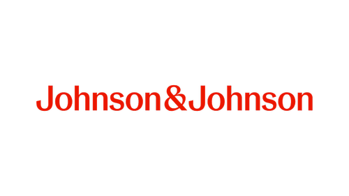Johnson & Johnson logo in red text over a black background.