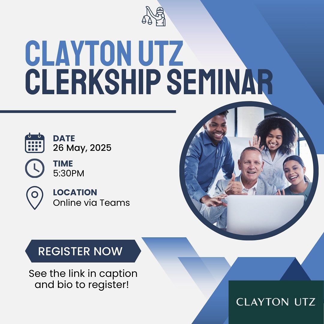 Thinking about applying for clerkships this year?
&nbsp;
Join Clayton UTZ for their informative online clerkship seminar that will detail their clerkship program and give you the tools you need for a successful application! Learn key tips and tricks 