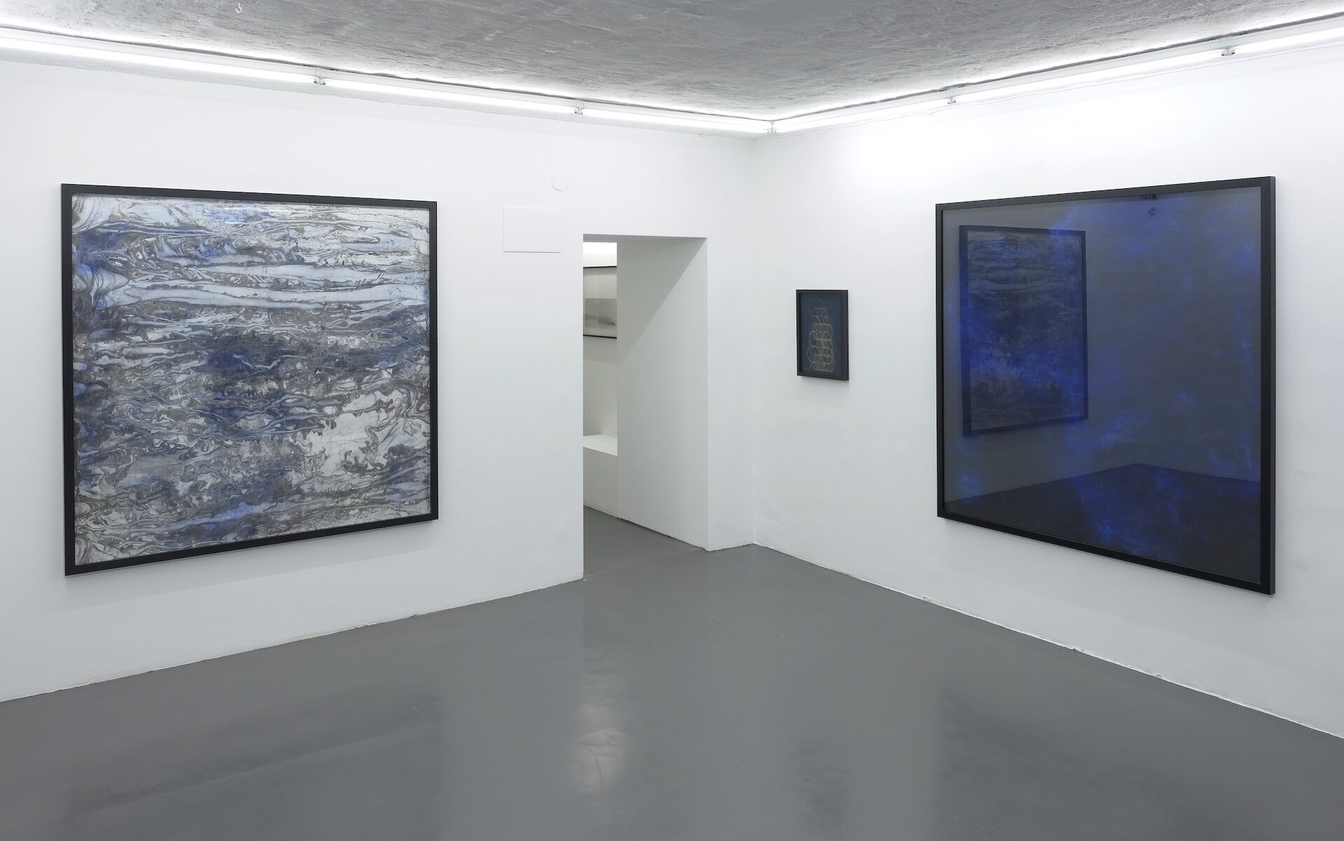 Room  2  Left: Catrin Andersson, Legend I, 2020 Center: Catrin Andersson, Blue Event V, 2020 Right: Catrin Andersson, Legend II, 2020