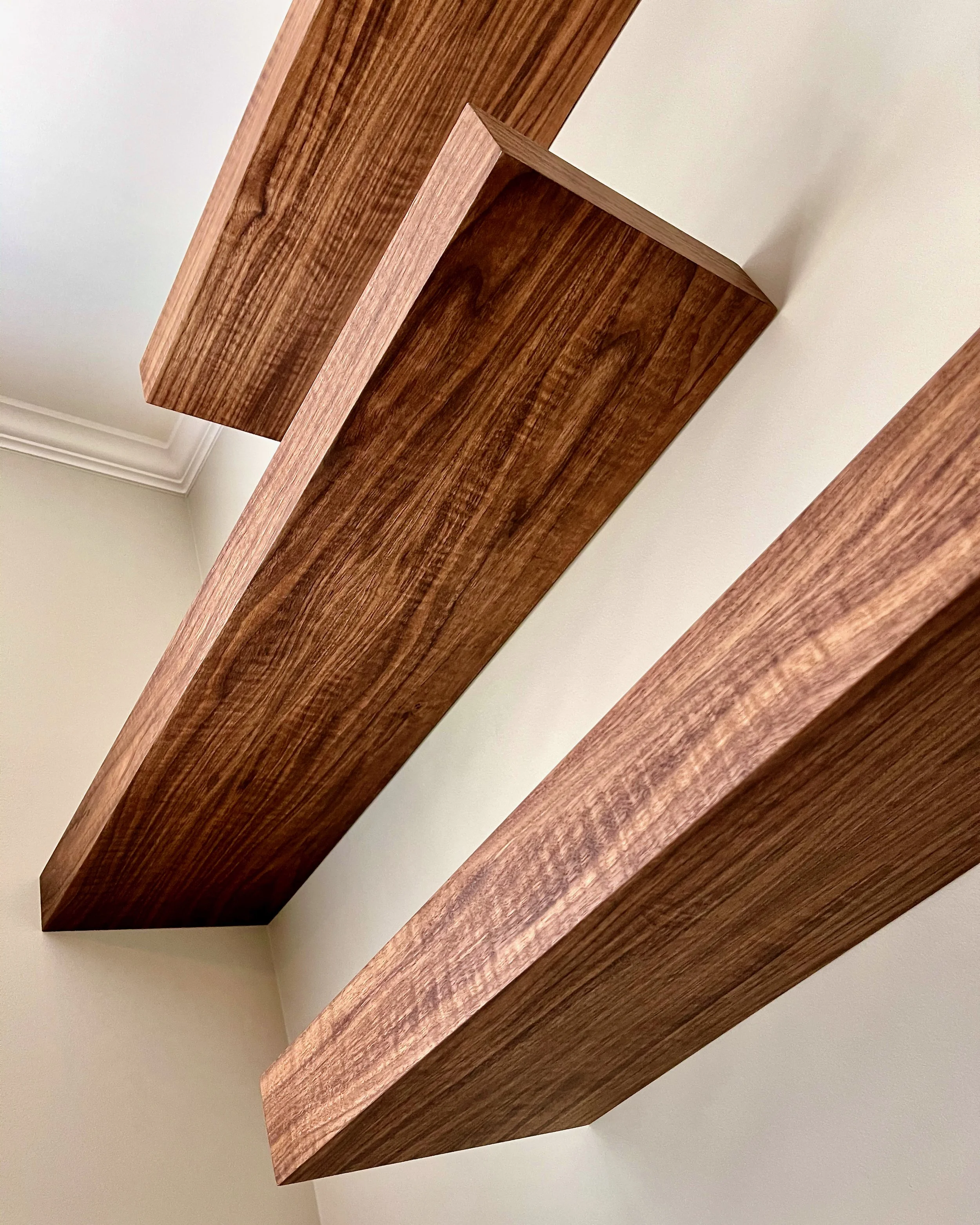 walnut floating shelves