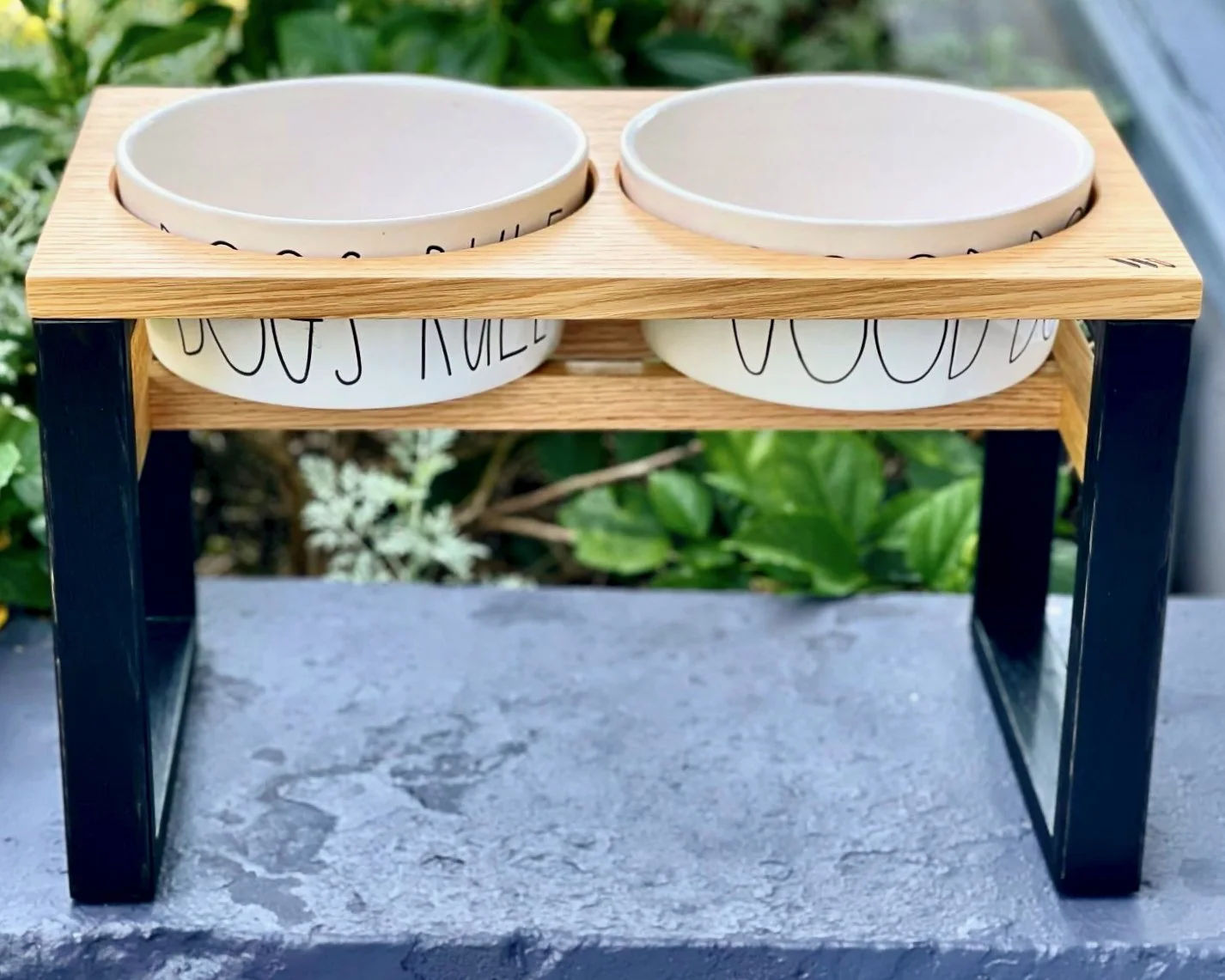 white oak dog bowl riser