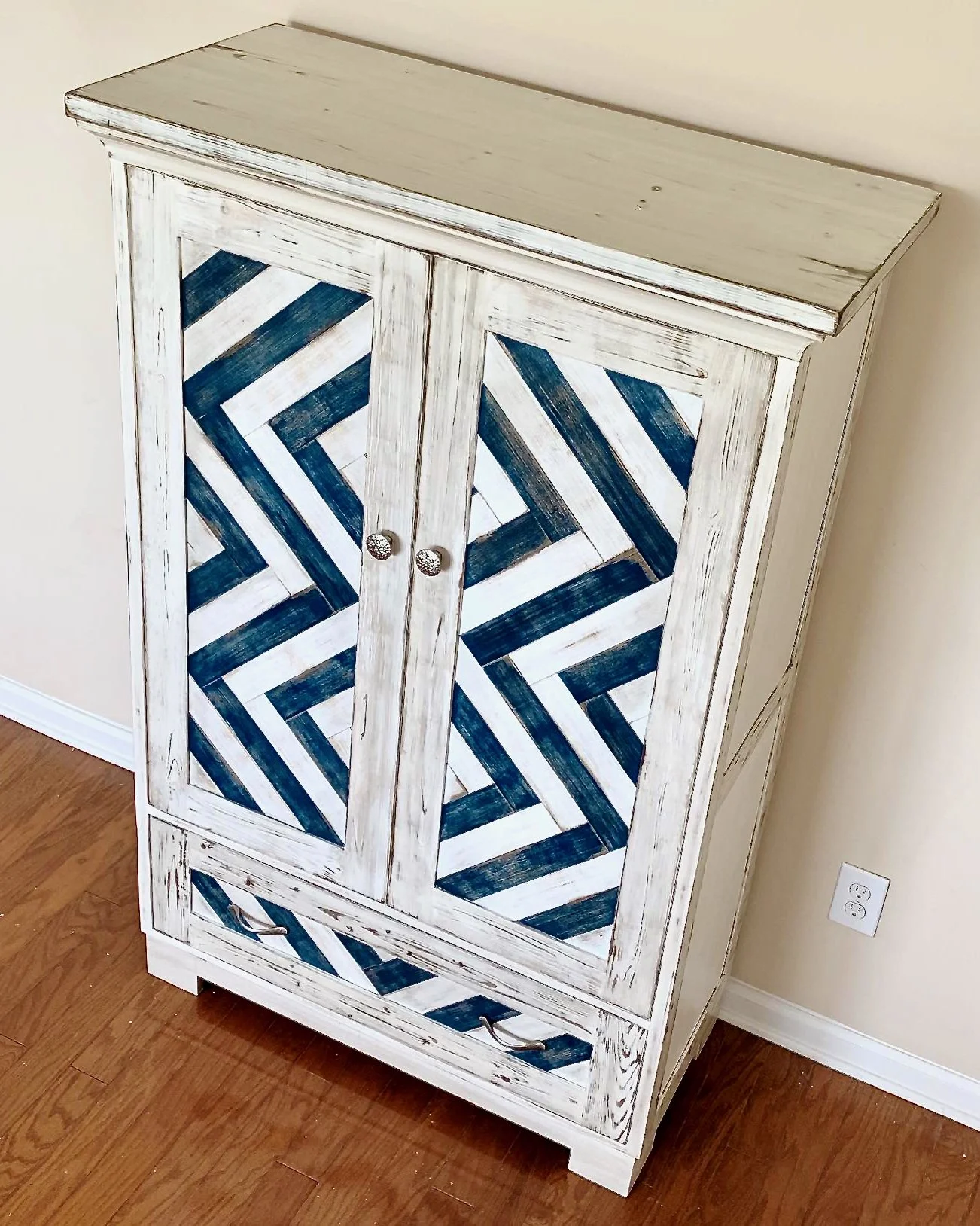 distressed chevron armoire