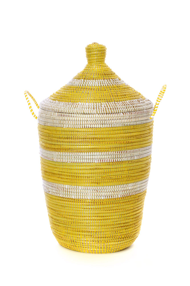 Set of Three Yellow and White Mixed Pattern Hampers2.jpg