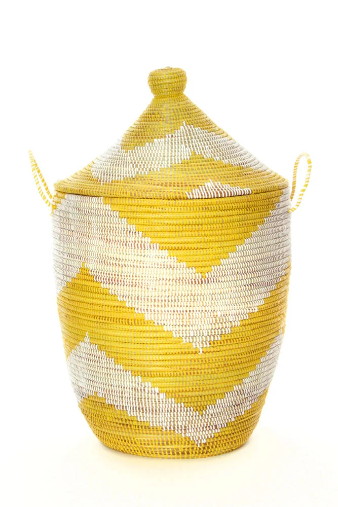 Set of Three Yellow and White Mixed Pattern Hampers3.jpg