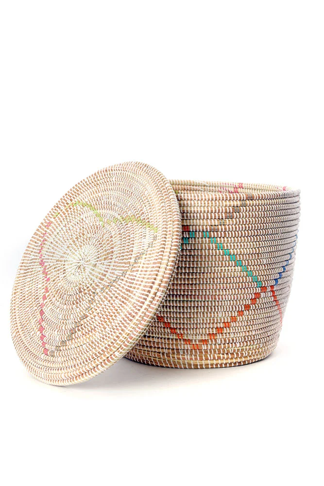 Set of Three Rainbow Garland Lidded White Storage Baskets4.jpg