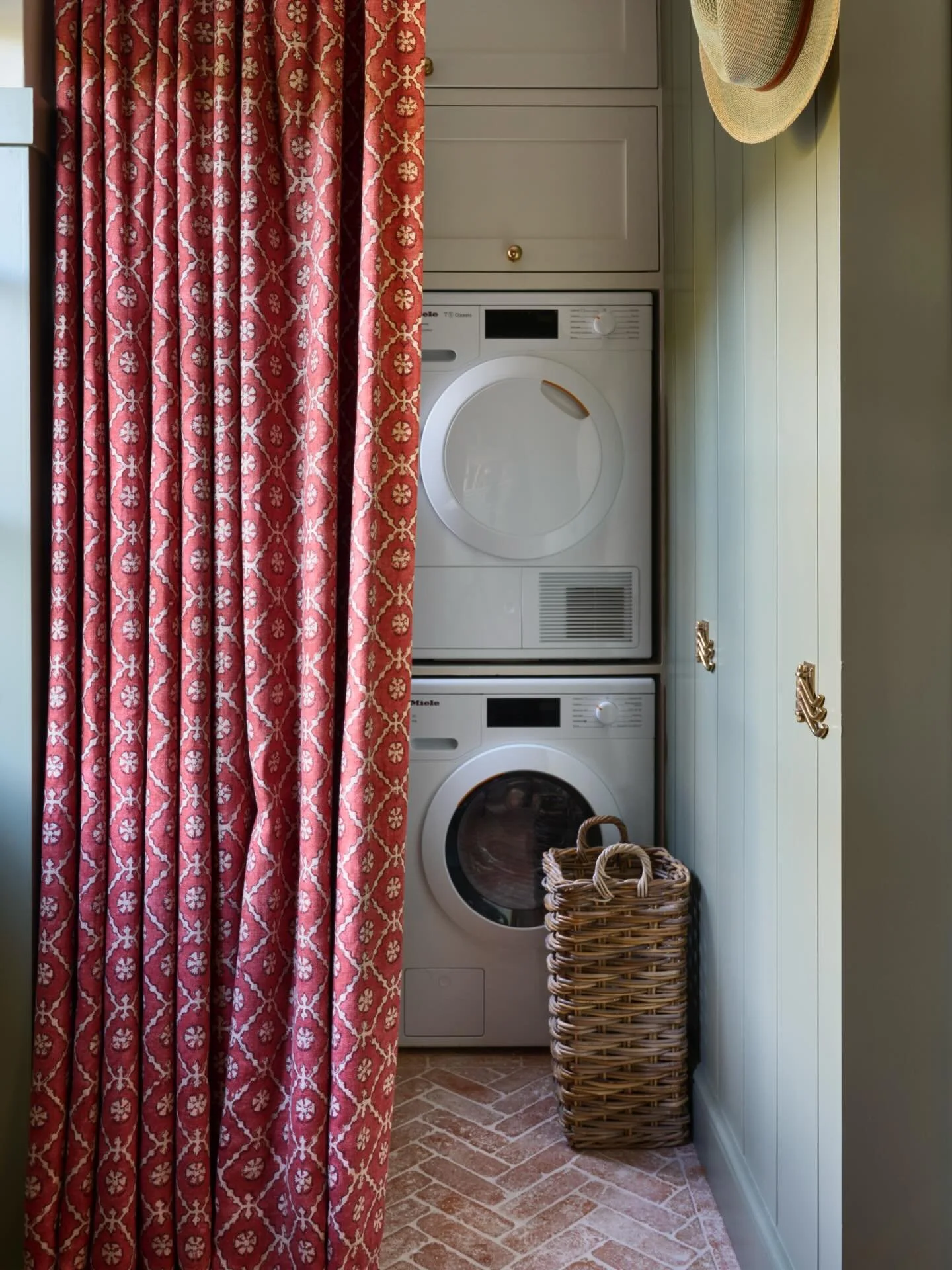 Another before &amp; after. We wanted to be able to make this tiny, practical space feel a bit more special and thought out. We started with the base - warming it with a herringbone terracotta from @capietra .  There was a funny little divider wall w