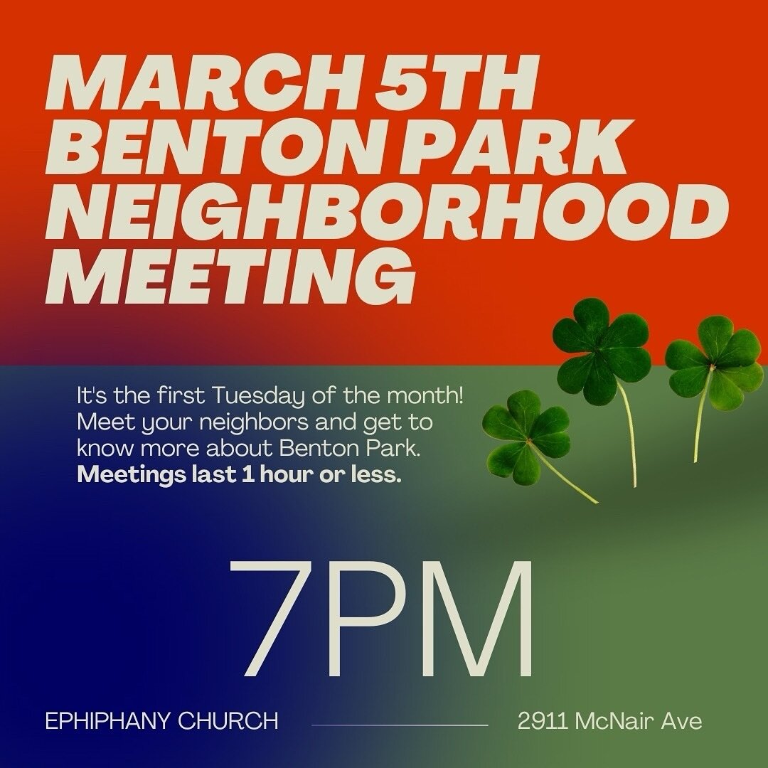 Benton Park shows up! Come to our monthly meeting next week, March 5 at 2911 McNair! We love this time each month to meet our neighbors and hear from each other.
⠀⠀⠀⠀⠀⠀⠀⠀⠀
We&rsquo;ll all head out after the meeting&rsquo;s over for a social hour at @