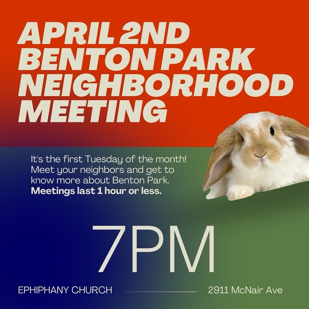 Benton Park shows up! Tonight! Come to our monthly meeting next week, April 2 at 2911 McNair! We love this time each month to meet our neighbors and hear from each other.
⠀⠀⠀⠀⠀⠀⠀⠀⠀
We&rsquo;ll all head out after the meeting&rsquo;s over for a social 