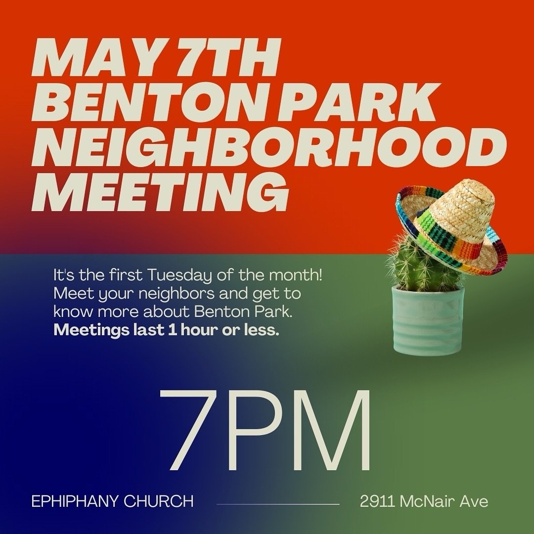 Benton Park shows up! Come to our monthly meeting, May 7 at 2911 McNair! We love this time each month to meet our neighbors and hear from each other.
⠀⠀⠀⠀⠀⠀⠀⠀⠀
We&rsquo;ll all head out after the meeting&rsquo;s over for a social hour At yemanja brasi
