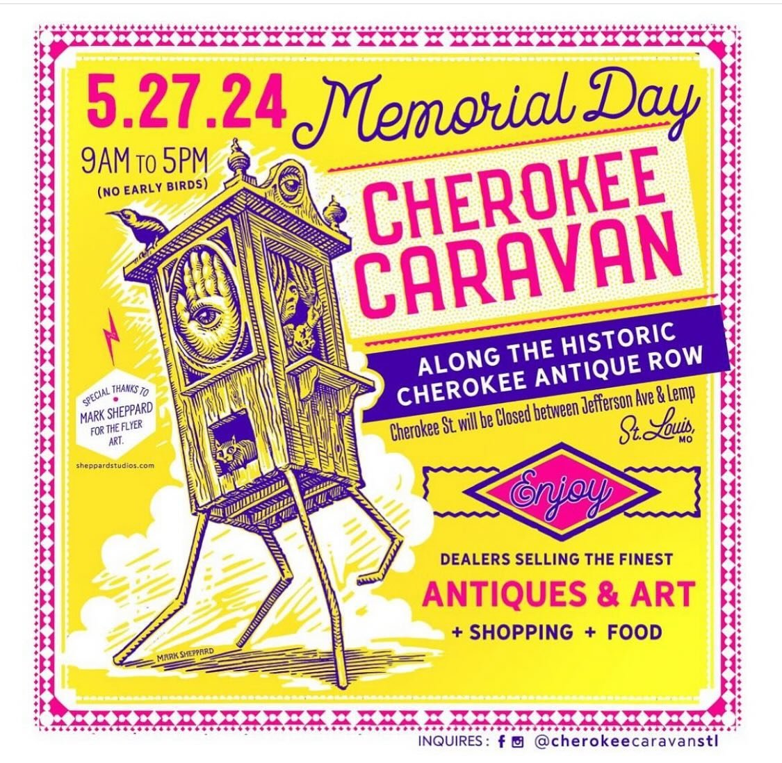 Don&rsquo;t miss out on this magical street fair just a hop skip and a jump from your house!!! Tons of antiques for sale, with food and drink all along the way on Cherokee street from lemp to Jefferson!