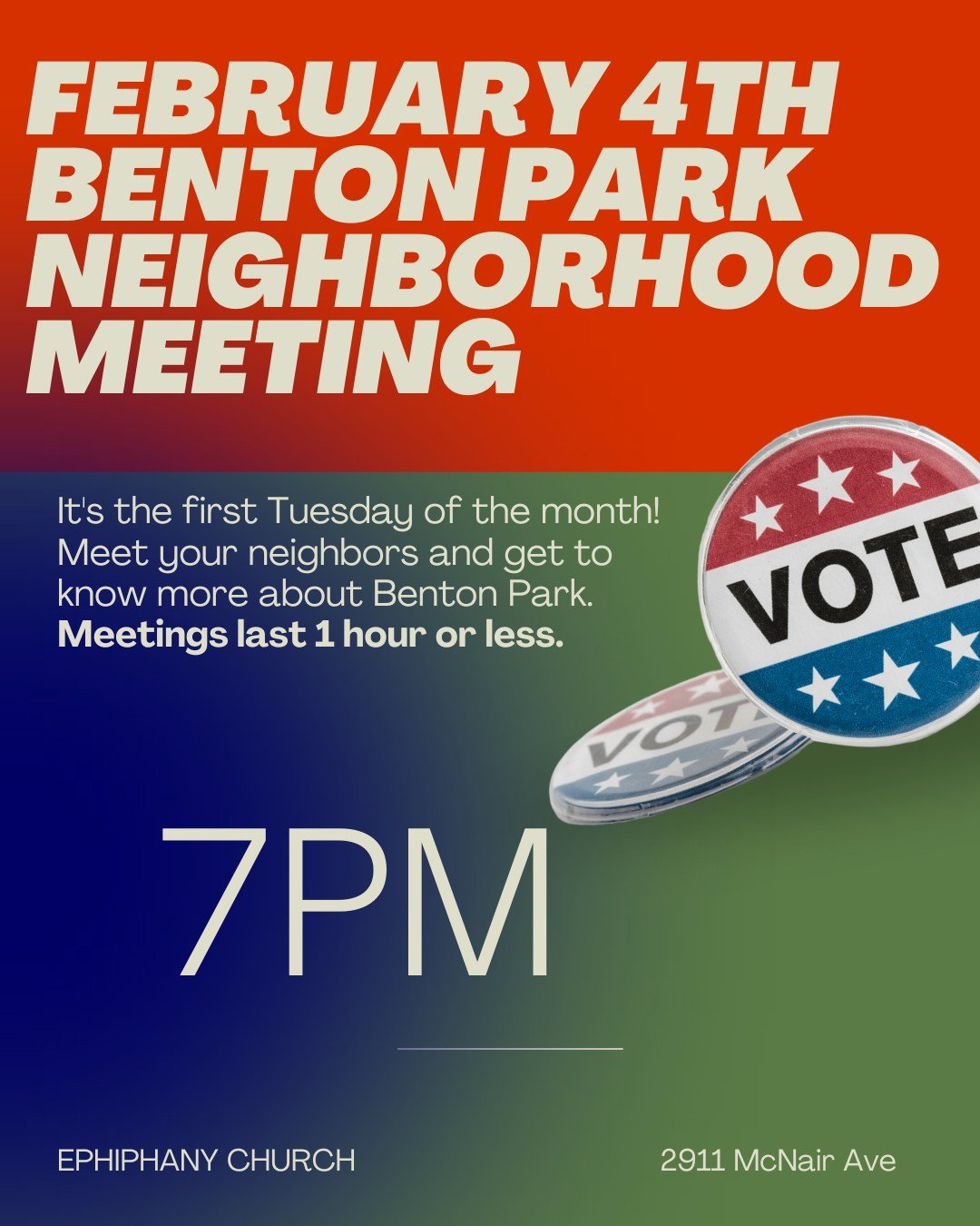 Benton Park shows up! Come to our monthly meeting Tuesday, February 4 at 2911 McNair! We love this time each month to meet our neighbors and hear from each other. This month we'll be hearing from mayoral and comptroller candidates and more!
⠀⠀⠀⠀⠀⠀⠀⠀⠀