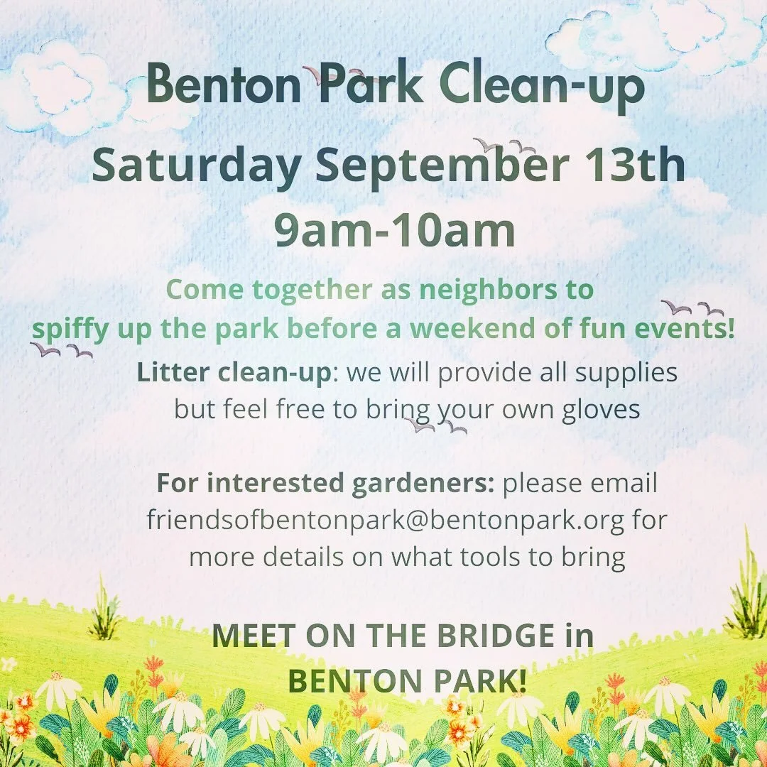 Park meetup this Saturday at 9am! You&rsquo;re invited! Start the weekend off with friends of benton park&rsquo;s pre-event weekend cleanup of the park. Gardeners welcome! There&rsquo;s always plenty to do and this is the season! Dm with questions!