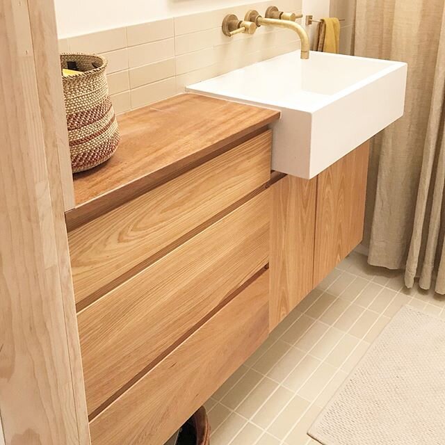 Finally got some pictures of some pieces we built a couple years ago.  Narrow floating vanity and a Krenov style wall cabinet in solid Cypress and Iroko #interiordesign #bathroomremodel #madeinla #customwoodwork