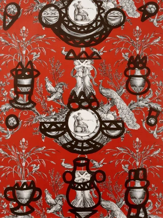 Fontaine Et Animaux Barbouillage FP568004 - Rouge D'orient