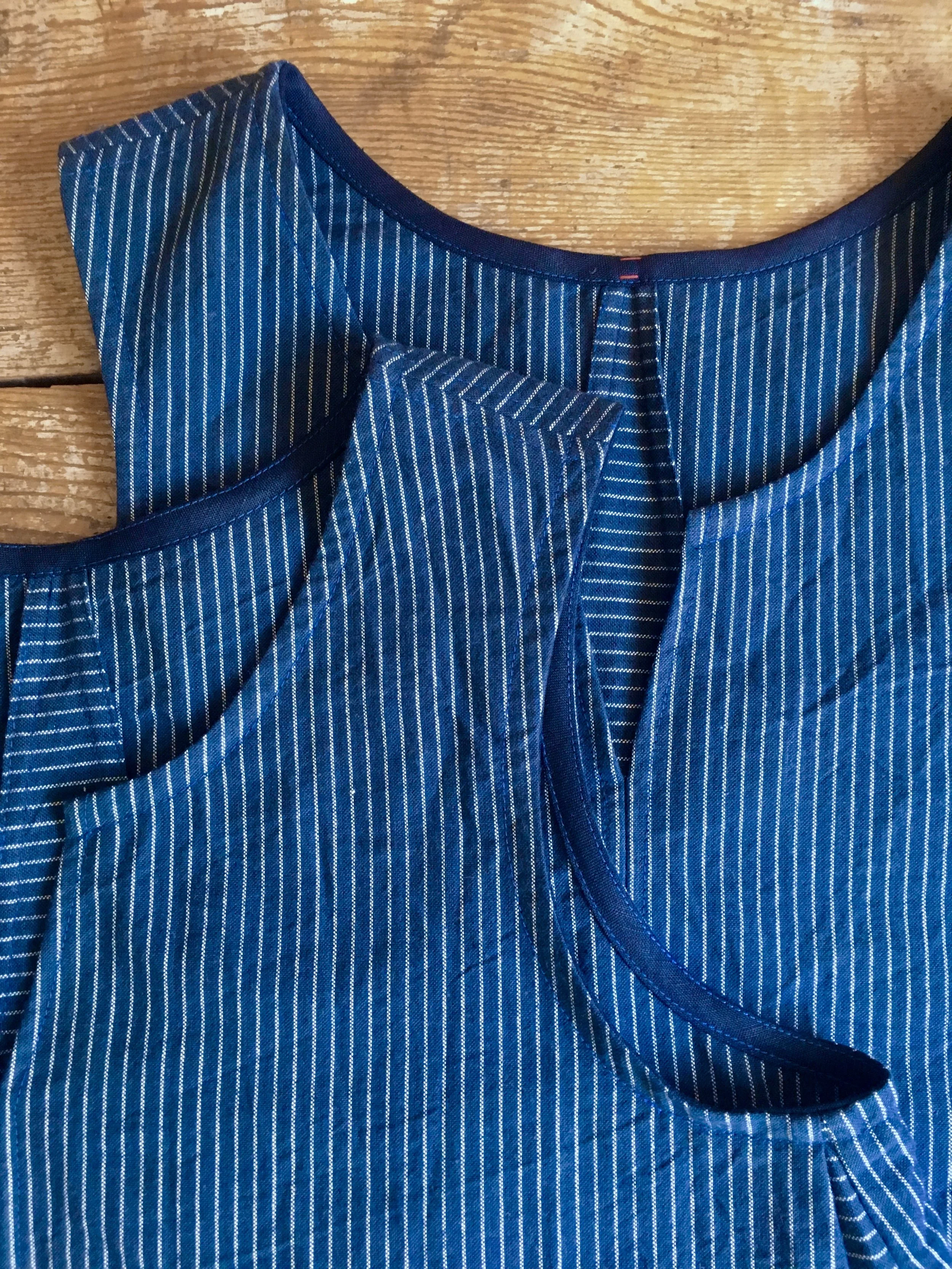 Blue Pinstriped Crinkle Swing Blouse