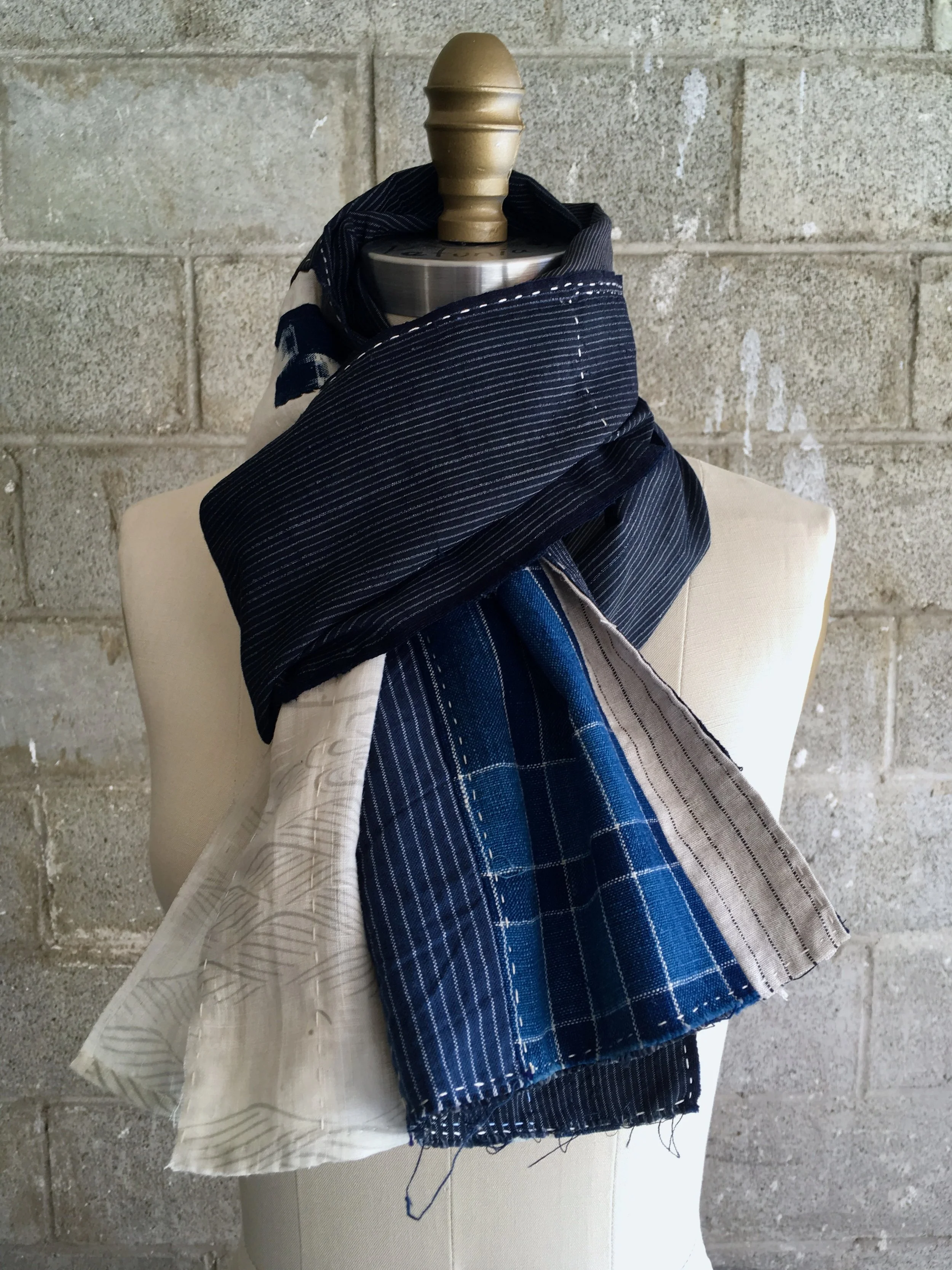 Hand Stitched Boro Scarf No.7