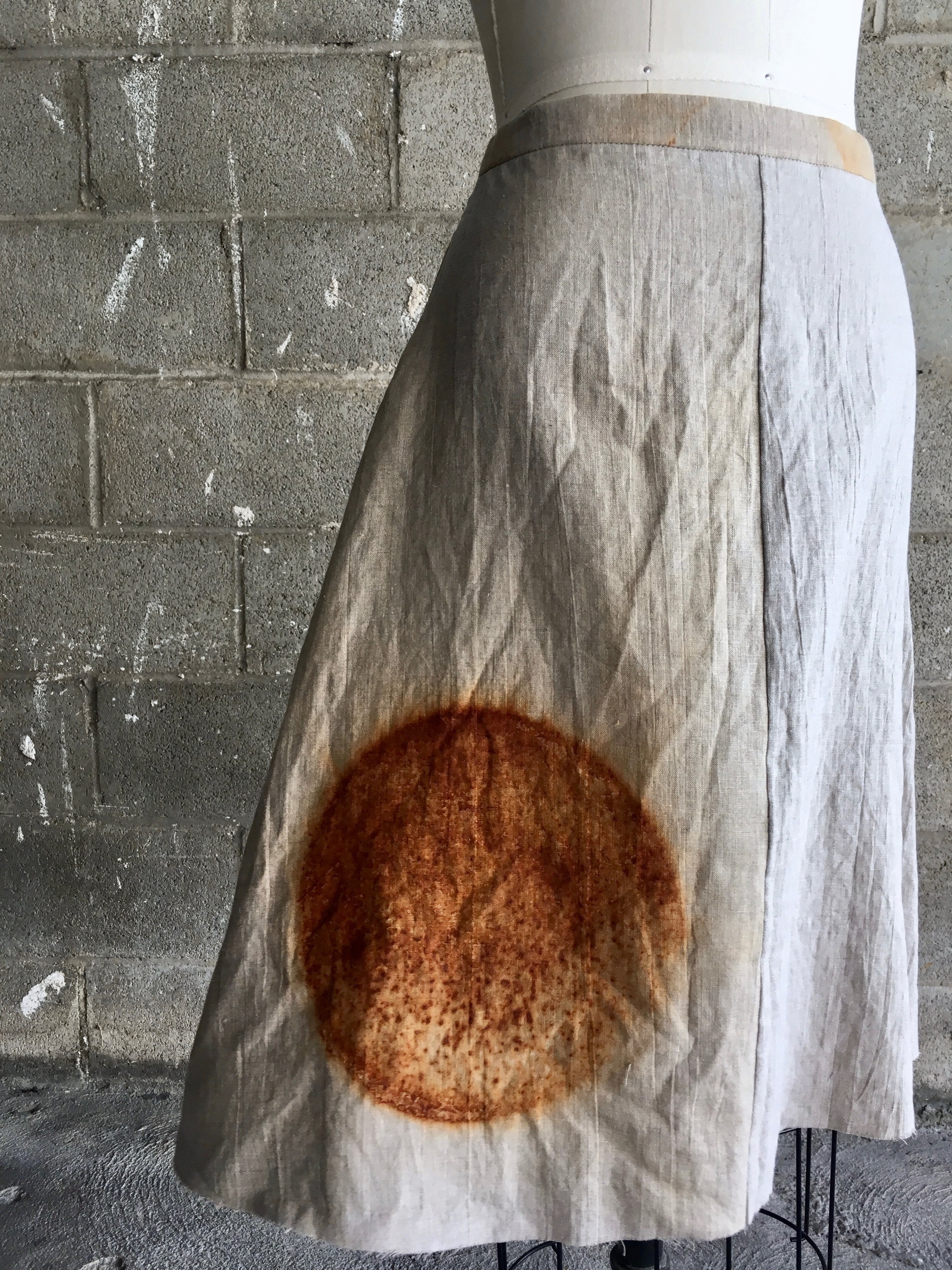 Rust Dyed Linen Japanese Sun Skirt