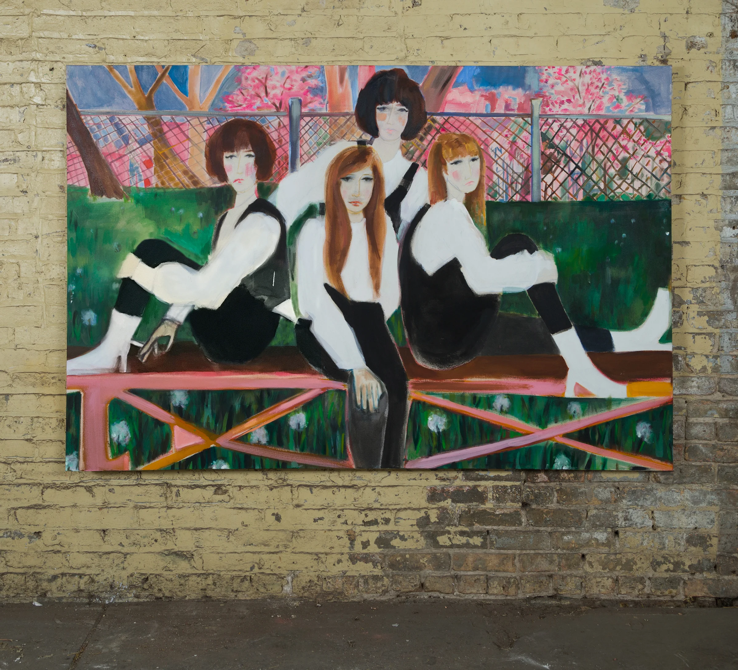 Run-run Ditty, Boom-boom (Mary, Marge, & Mary Ann circa 1975), distemper on canvas, 50 in. x 74 in., 2018