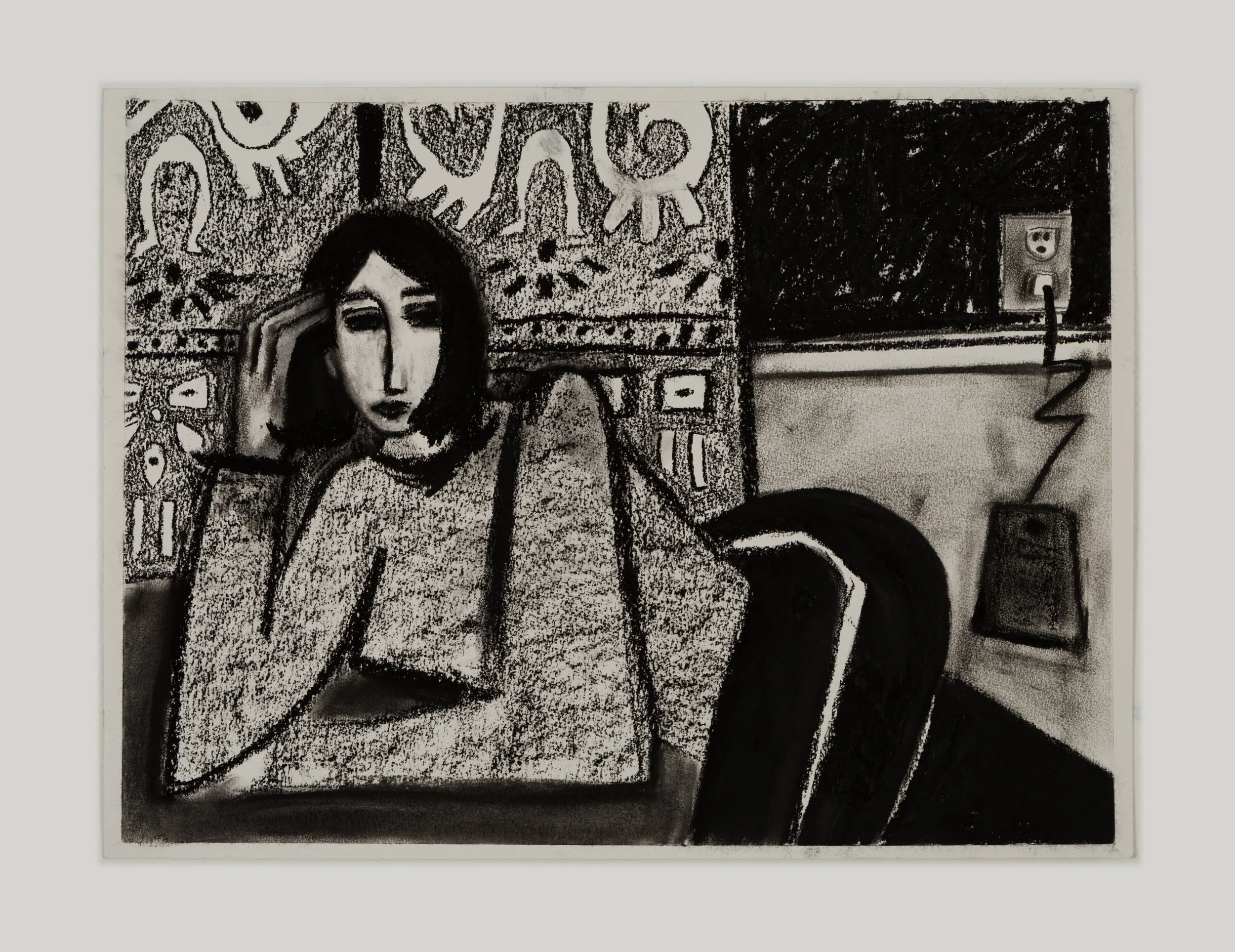 Waiting for my Phone to Charge, version 2, charcoal on paper, 18 in. x 24 in., 2019