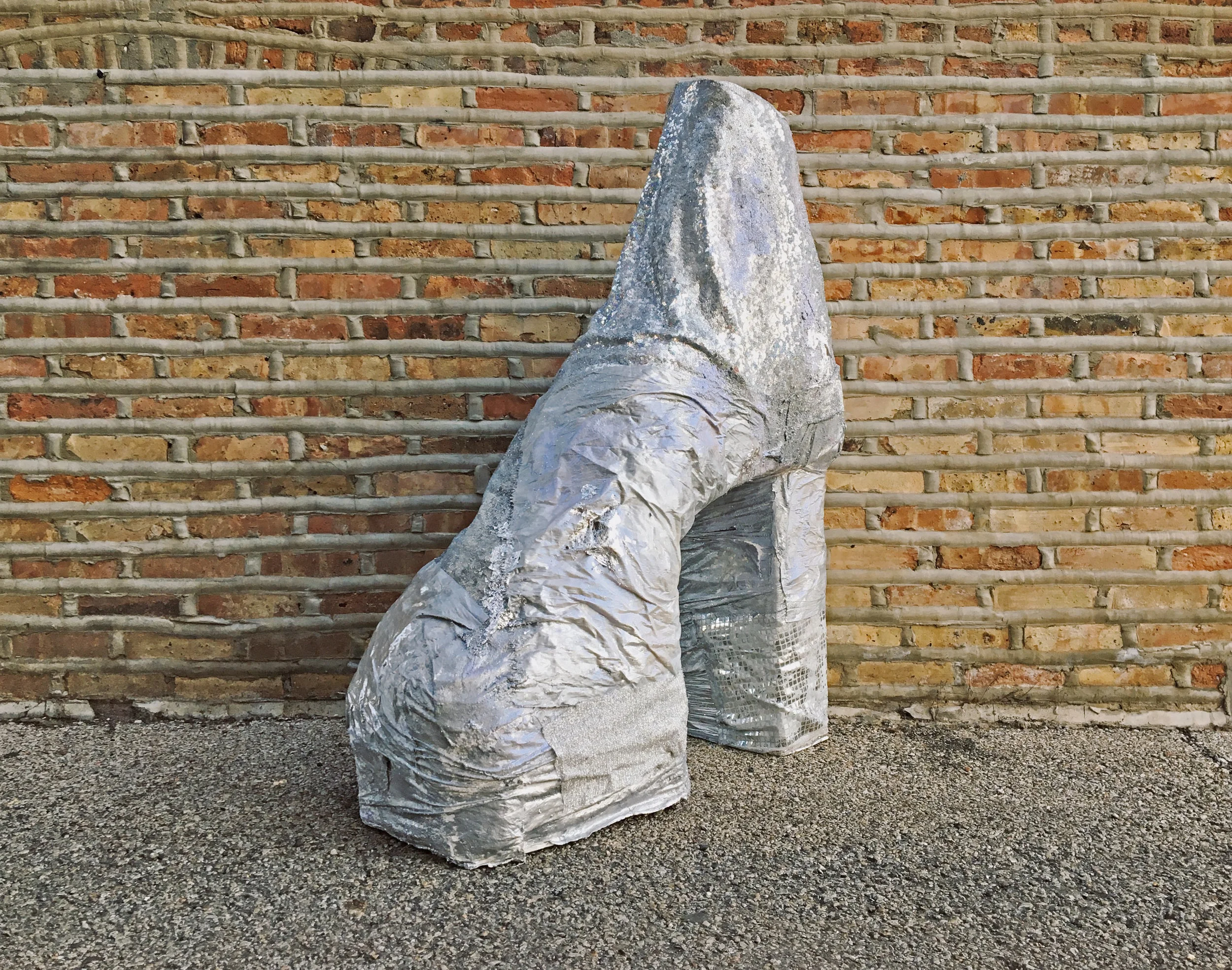 Platform no. 14 , metallic fabrics, glitter, acrylic, and sliver leaf, 33 in. x 42 in. x 13 in., 2018
