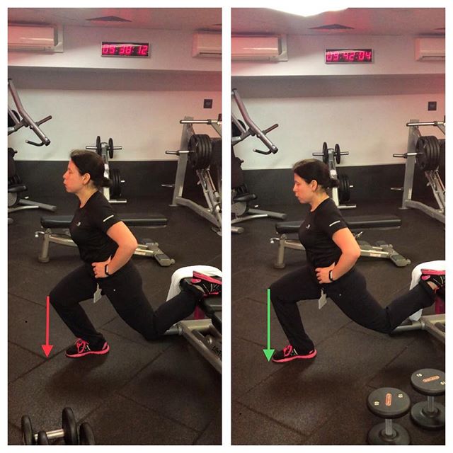 Working on the knee position when in a lunge movement pattern. In the first image you can see the knee has tracked forward further than the toes.
.
.
By adjusting the start position we can see the leading leg does not track as far forward, thus reduc