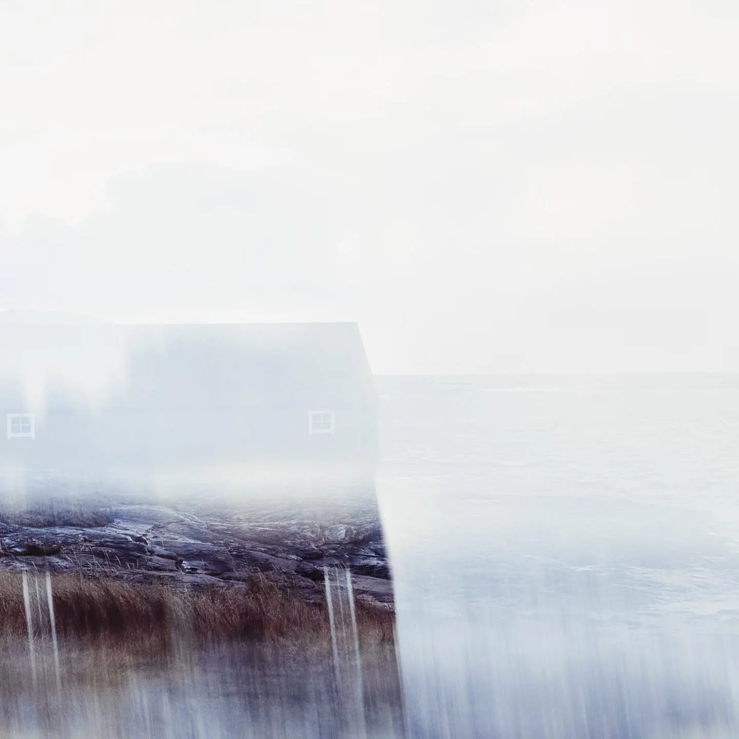 During an autumn storm, sea spray fills the air so thickly that you can barely see. The nearest house turns into a faint mirage in the salt and wind.

From the Dictionary of Arctic Homes and Shelters project 
#arctic #weather #storm #contemporaryphot