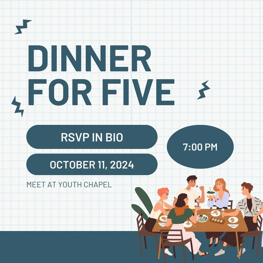 🥁 OCTOBER FELLOWSHIP will be on October 11th @ 7PM!! We&rsquo;ll meet in the Youth Chapel and split off into groups for Dinner for 5! RSVP RIGHT NOW using the link in our bio!! 🚙🍴