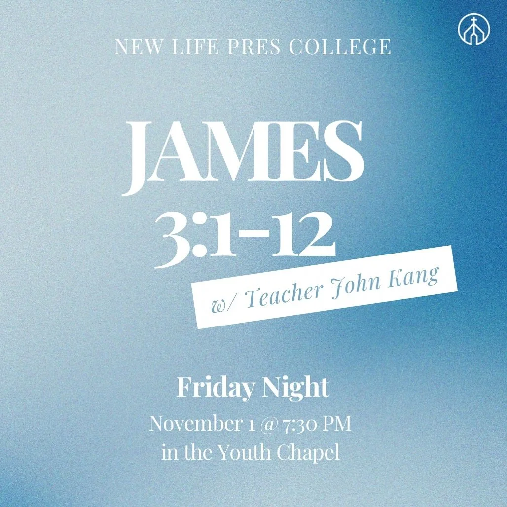 Meet us in the Youth Chapel this Friday at 7:30PM for our weekly Friday Night service! Teacher John Kang will continue our series &ldquo;Wholeness: Letter of James,&rdquo; exploring James 3:1-12! 

Rides form is in our bio!
