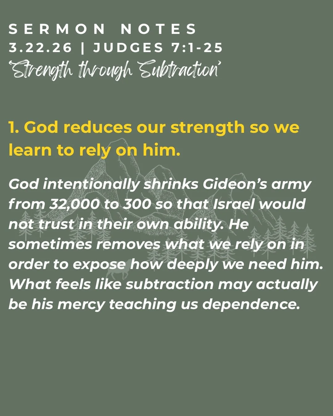 Here are sermon notes from this past Sunday on Judges 7:1-25 &ldquo;Strength through Subtraction&rdquo;

For the full sermon, please visit our YouTube&nbsp;@newlifepres

If you&rsquo;re looking for a church, join us for worship!
10AM service in the l