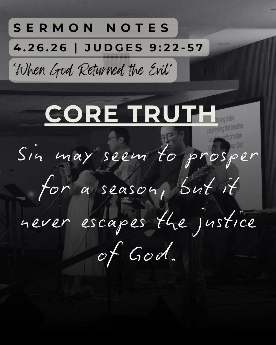 Here are a few sermon reflections from this past Sunday from Judges 9:22-57 &ldquo;When God Returned the Evil&rdquo;! 

Full sermon can be found on YouTube (@newlifepres) or on Spotify. 

Better yet, join us in person for worship! 
Sundays at 10AM or