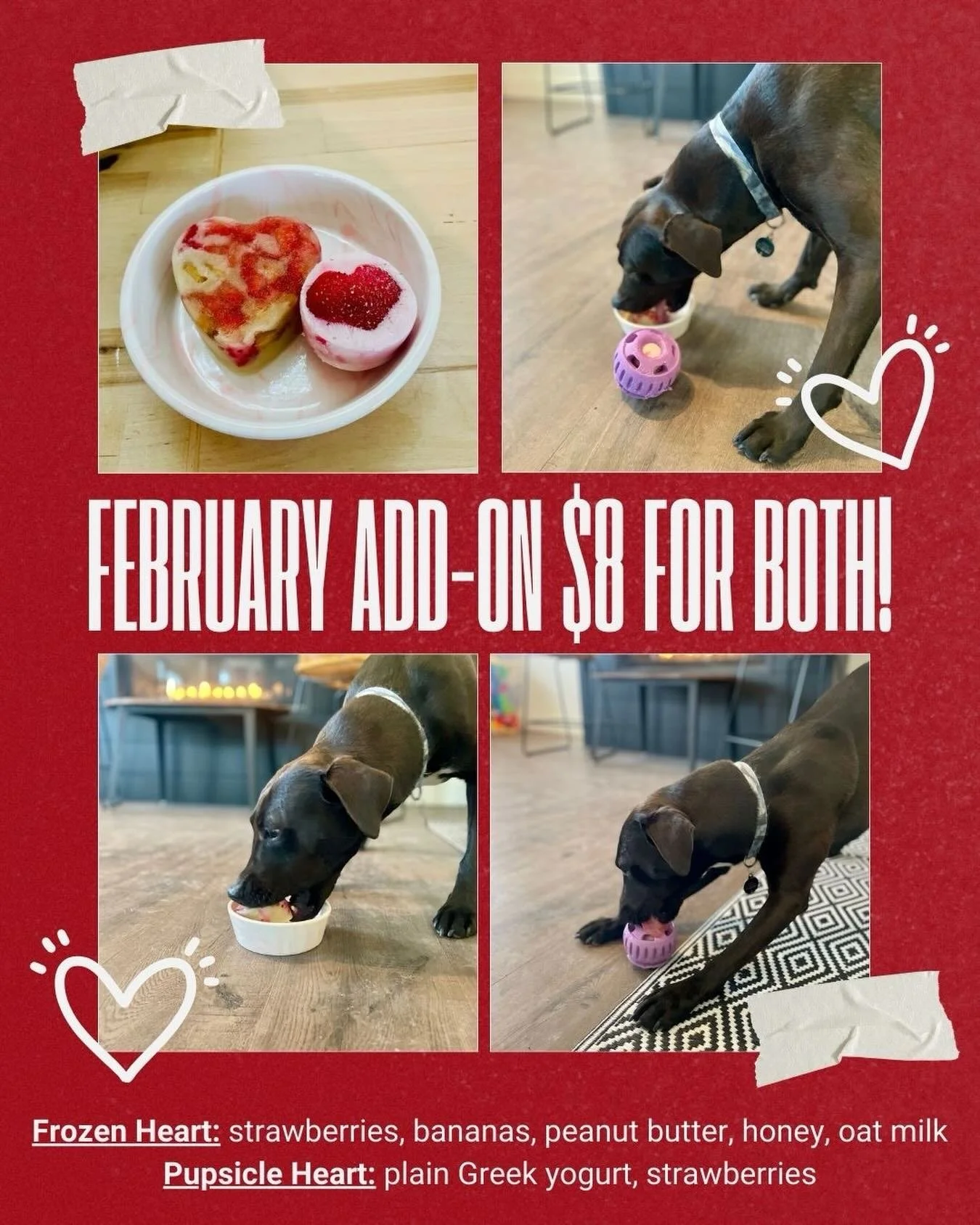💕Double the Treats, Double the Love 💕 

February&rsquo;s Add-On is just that! When you sign your pup up for &ldquo;Frozen Valentine&rsquo;s Pops&rdquo;, your pup will get one frozen Pupsicle treat AND a frozen heart made with all sorts of delicious