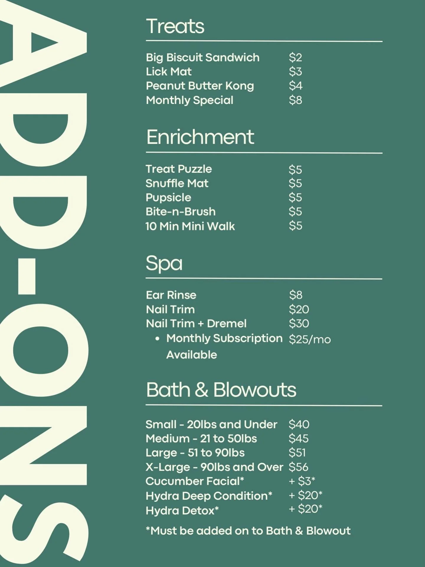 Love Add-On&rsquo;s? We got you 😏

Don&rsquo;t forget to check out our monthly add-ons for some extra fun!! 

#doggydaycare #rochestermn #treatyopup #dogboarding #kennelfreeboarding