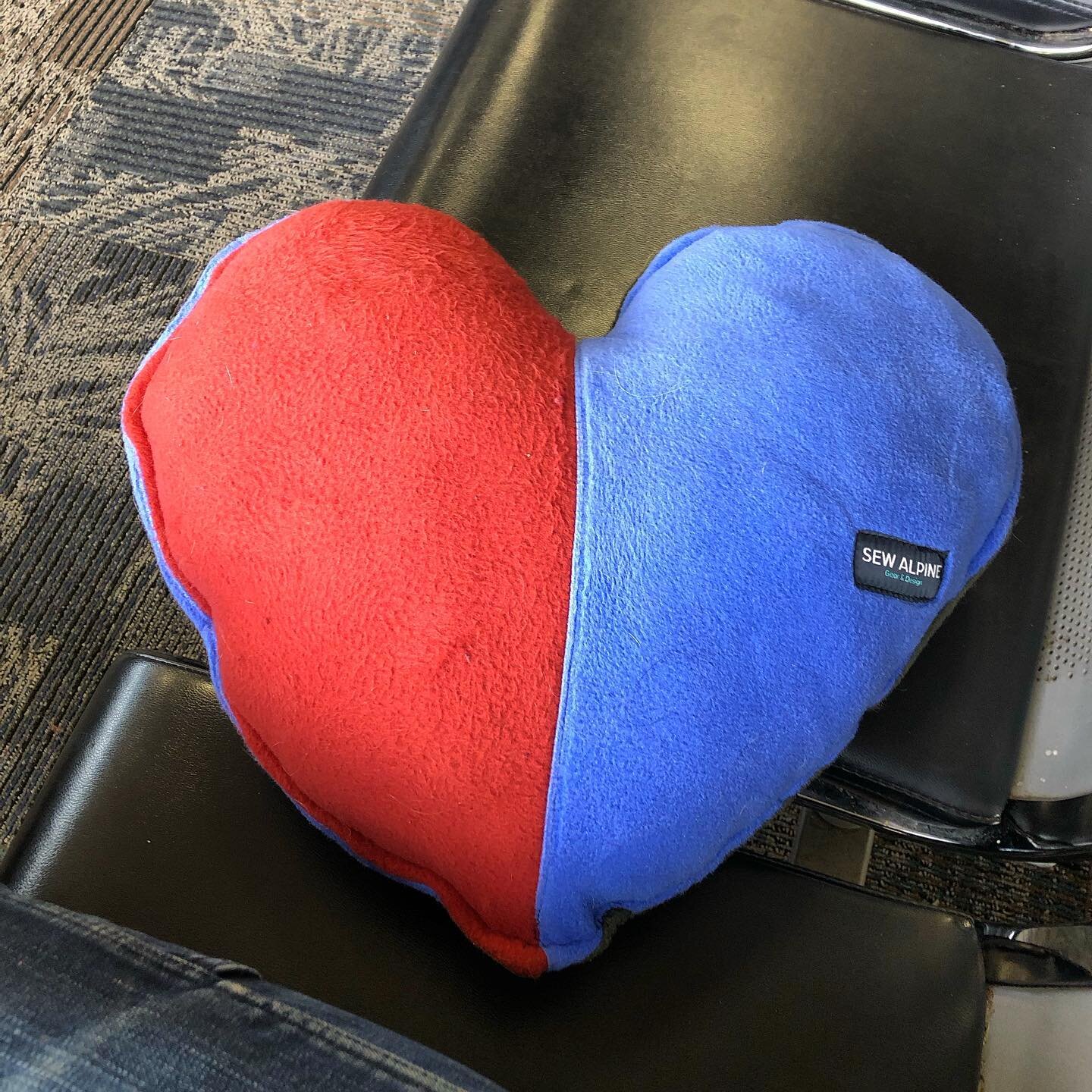 This project was out of my ordinary (thank goodness!) but my dad just had heart surgery, and friends told me that part of the recovery process is coughing while squeezing a pillow. 

So I made this overstuffed heart pillow with fleece scrap (note the