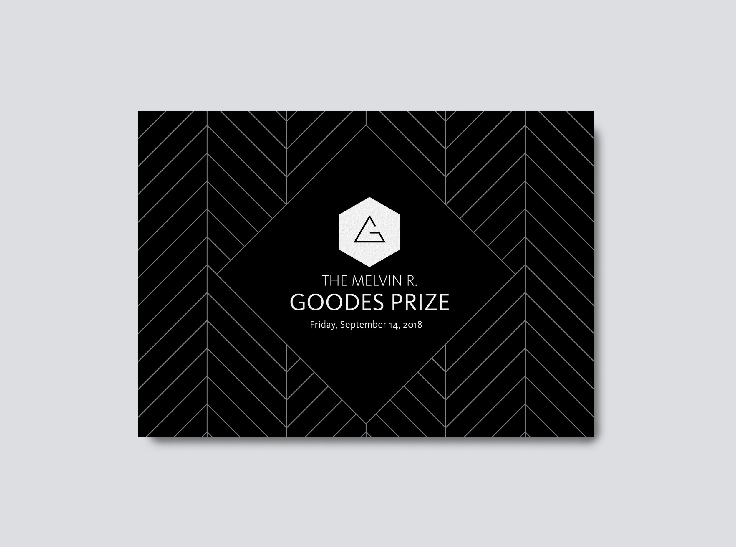 Goodes Prize events are elite affairs, so the branding and collateral utilize a classic black and white color palette and simplified art nouveau patterns.
