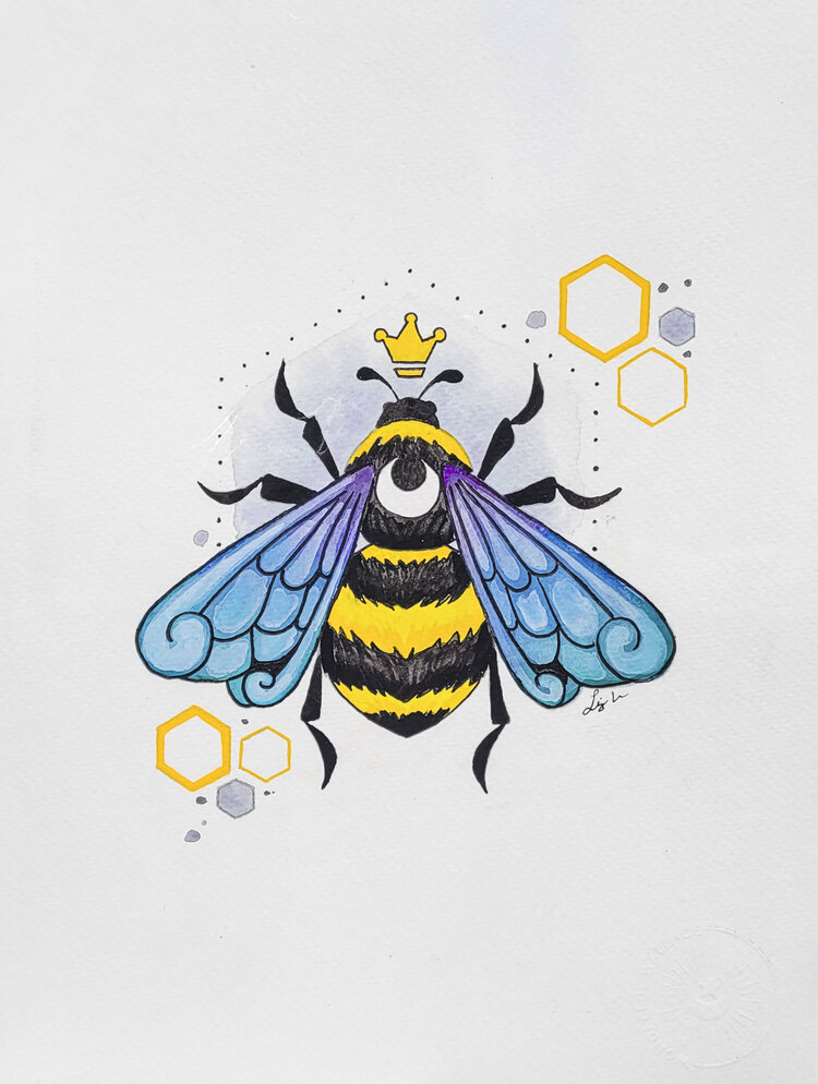 Queen Bee Watercolor — Wonderful Wallace Art