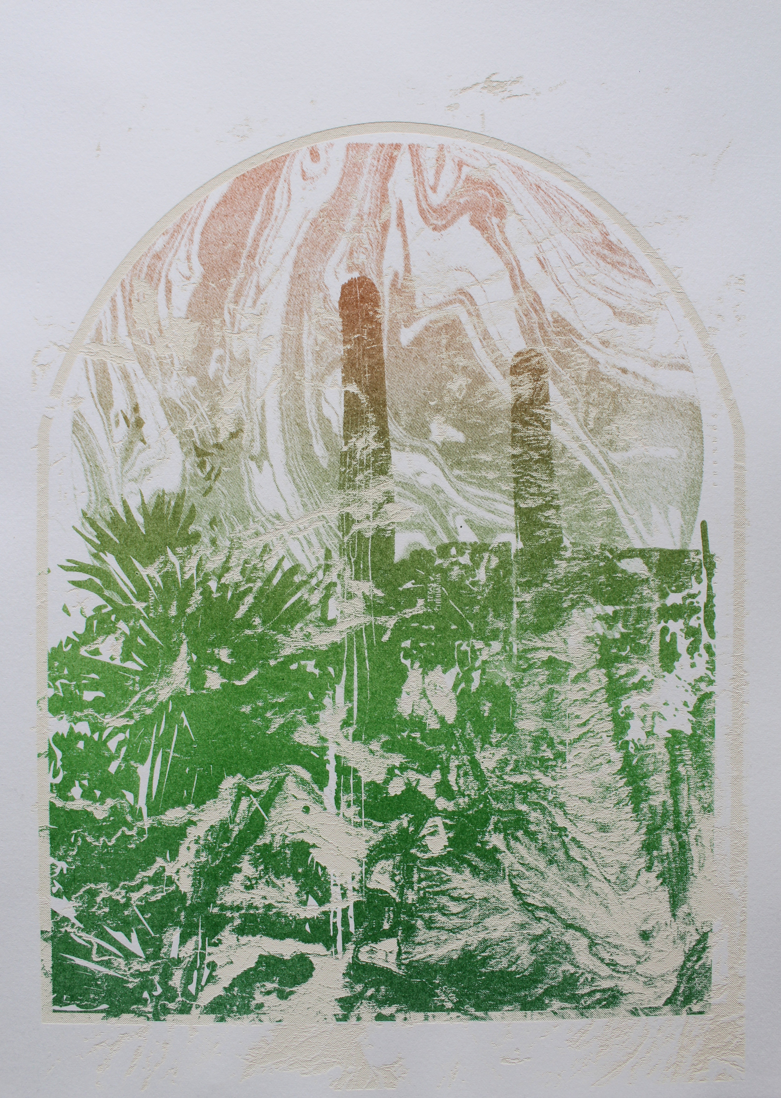   Border Altarpiece , laser engraved lithograph, 11 x 14”, variant, 2018.  SGC International Member Exchange 2018: Altered Landscapes 